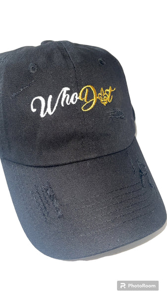 Black Distressed WhoDat dad Hat
